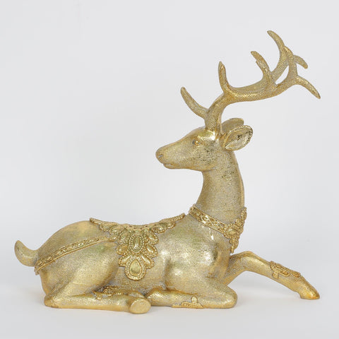 Christmas Gold Sitting Deer Décor - Elegant Tabletop Accent