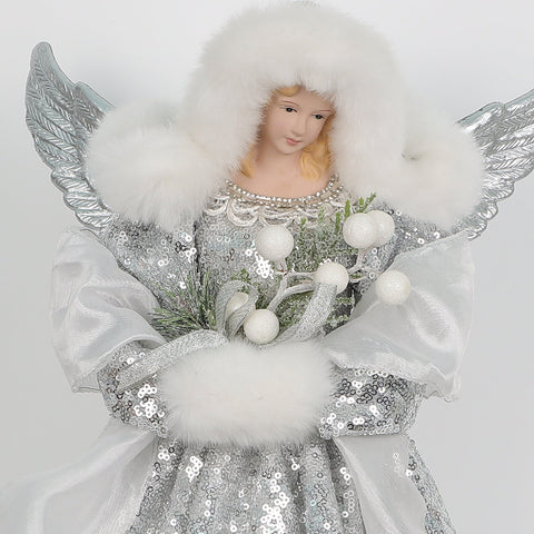 CHRISTMAS 10*6*18‘’ AA Silver Coat Angel