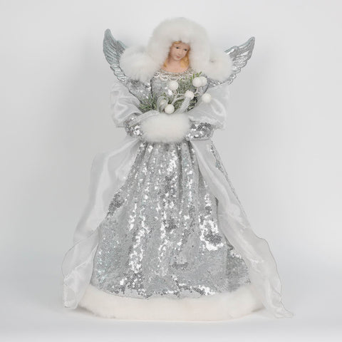 CHRISTMAS 10*6*18‘’ AA Silver Coat Angel