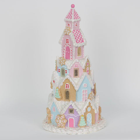 Christmas Luminous Resin House Tabletop Décor with LED Light - Candyland Theme in Pastel Colors