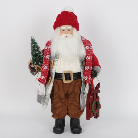 Christmas Santa with Tree and Sleigh in Hand – Holiday Décor