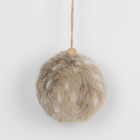 CHRISTMAS 3.5IN BROWN FAUX FUR BALL ORNAMENT