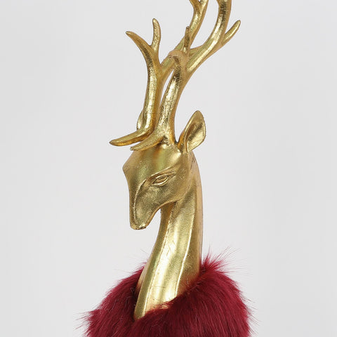 CHRISTMAS 18in Resin Gold Deer décor with red scarf