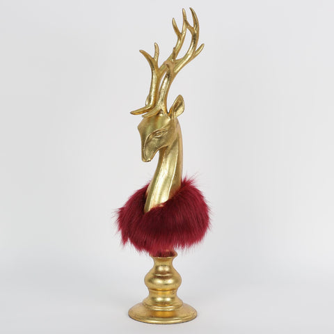 CHRISTMAS 18in Resin Gold Deer décor with red scarf