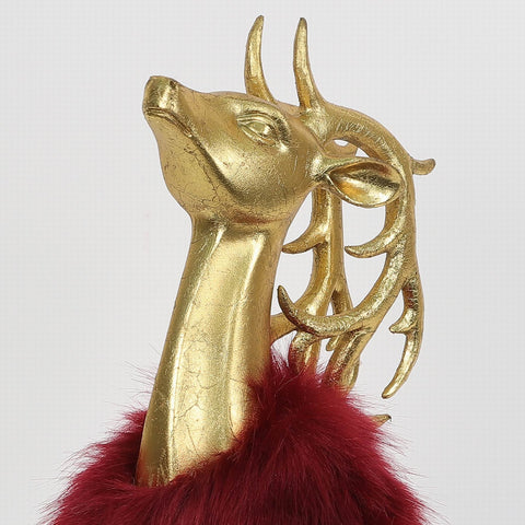 CHRISTMAS 14in Resin Gold Deer décor with red scarf