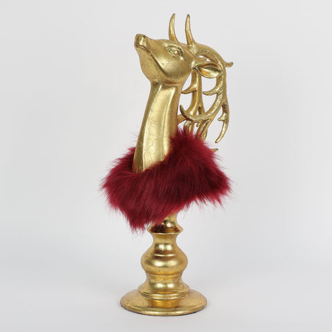 CHRISTMAS 14in Resin Gold Deer décor with red scarf