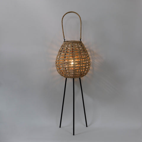 10.5*28.75''Rattan Lantern With Leg Candlestick W/Led Light