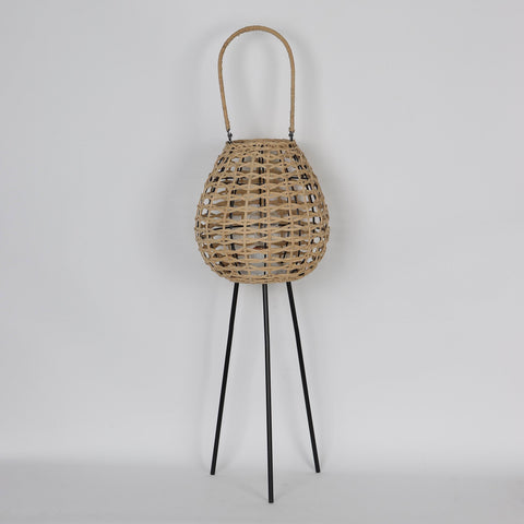 10.5*28.75''Rattan Lantern With Leg Candlestick W/Led Light