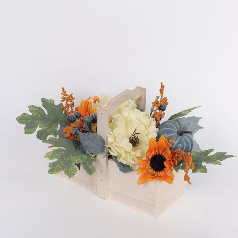 7.5IN FALL FLOWERS & PUMPKIN BASKET DECOR