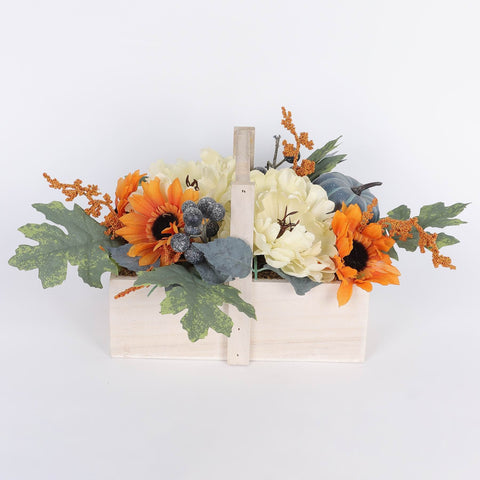 7.5IN FALL FLOWERS & PUMPKIN BASKET DECOR