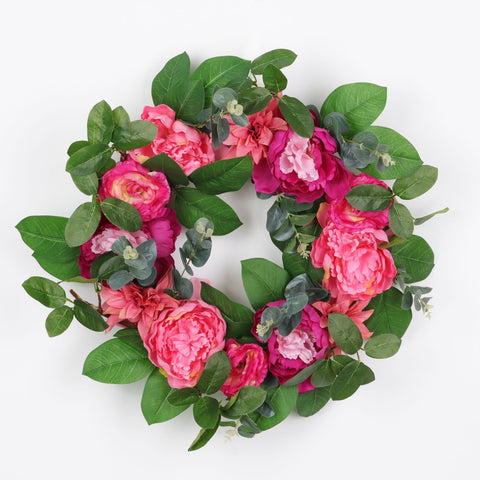 Faux Dark Pink Peony 20 Inch Wreath, Elegant Floral Home Decor