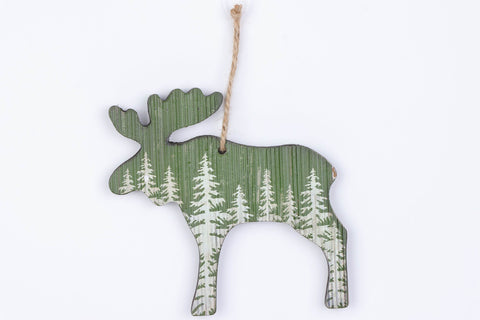 5.5 X 0.375 X 5.25"H Wooden Moose Deer Ornament