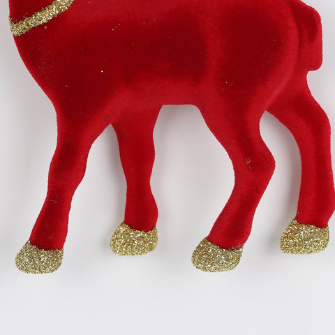 3.5*1*5.25In Red Flocked Deer W/Gold Antlers Ornament