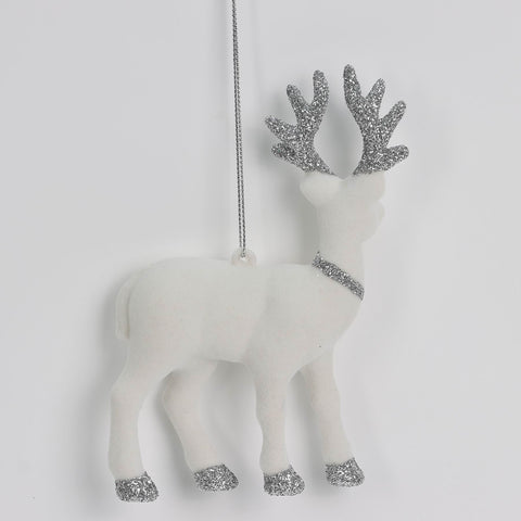 3.5*1*5.25In White Flocked Deer W/Silver Antlers Ornament