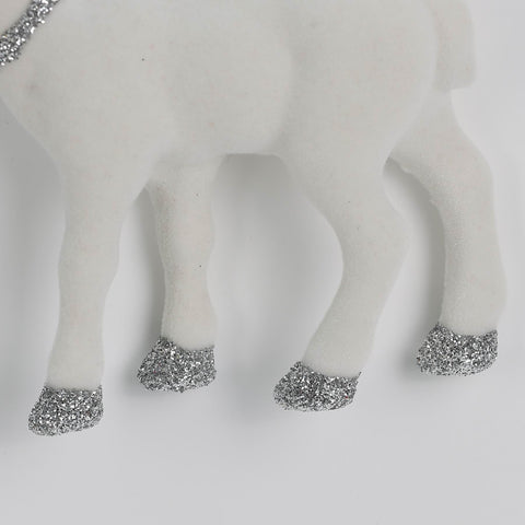 3.5*1*5.25In White Flocked Deer W/Silver Antlers Ornament