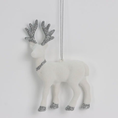 3.5*1*5.25In White Flocked Deer W/Silver Antlers Ornament