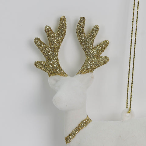 3.5*1*5.25In White Flocked Deer W/Gold Antlers Ornament