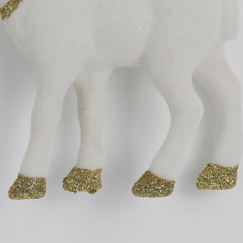3.5*1*5.25In White Flocked Deer W/Gold Antlers Ornament