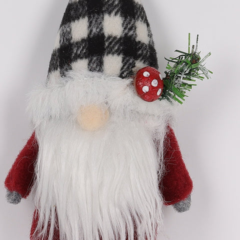 3.75X2.25X7.5In Gnome Wearing B/W Plaids Hat Ornament