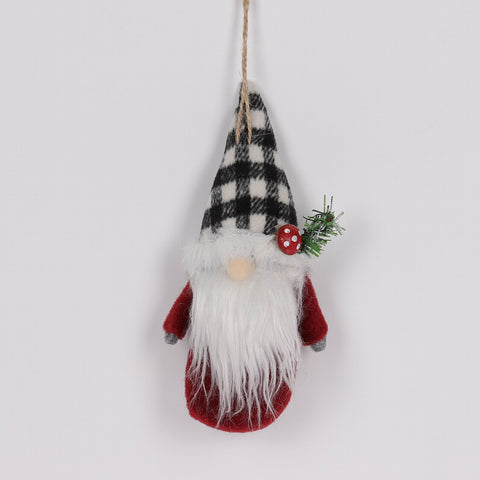 3.75X2.25X7.5In Gnome Wearing B/W Plaids Hat Ornament