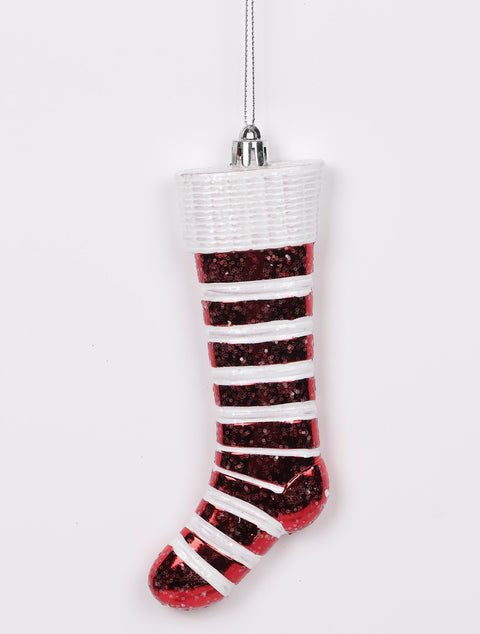 6"H Plastic Red/White Stocking Ornament