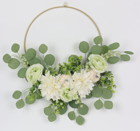 Faux Floral Wreath 15 Inch, Half Circle Floral Arrangement