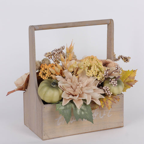 12IN FALL FLOWERS & PUMPKIN BASKET DECOR