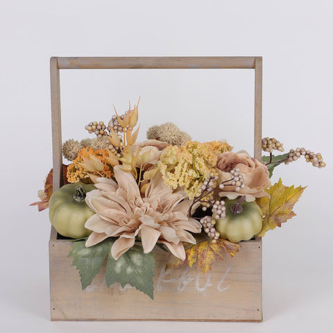 12IN FALL FLOWERS & PUMPKIN BASKET DECOR