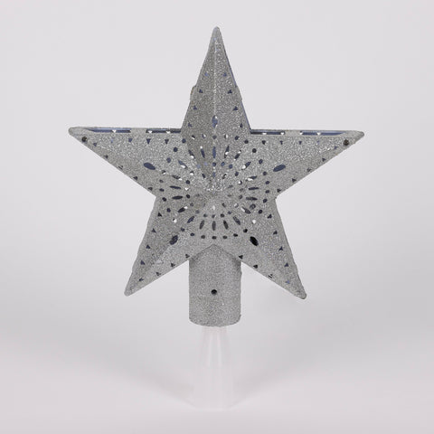 Christmas 9*3.25*11'' Silver Glitter Star Tree Topper W/Light