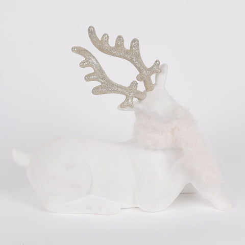 11.5*3.75*10'' CHRISTMAS WHITE SITTING DEER DÉCOR