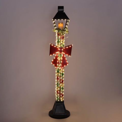 14*14*70'' Lighted Lamp Post With Red Bow Christmas Décor