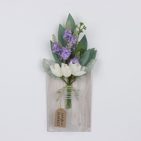 15*9.5 Inch Metal Jar W/Floral Wall Décor