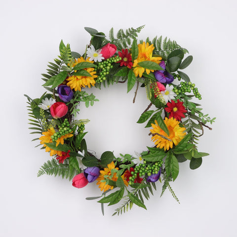 Faux Mixed Floral 22 Inch Wreath, Vibrant and Elegant Home Decor