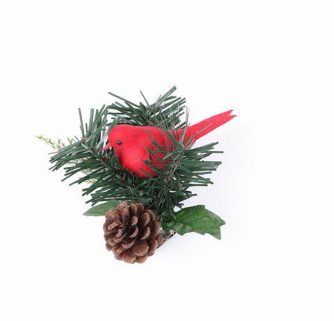 Natural 10"H Greenery with Pinecone and Cardinal Clip - Embrace Nature's Beauty in Your Decor - Model DV6-LXCM003A