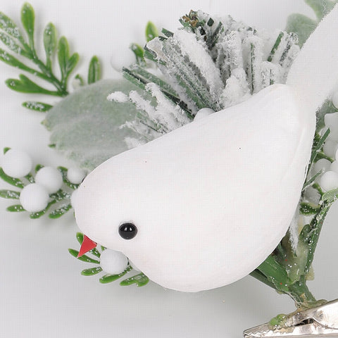 Ensemble de 2pcs 10"H Cardinal blanc avec clip de verdure et de baies blanches
