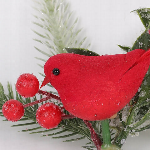 Christmas Mt23 Bird Clip 1 Pdqb - Red Bird W/Greenery