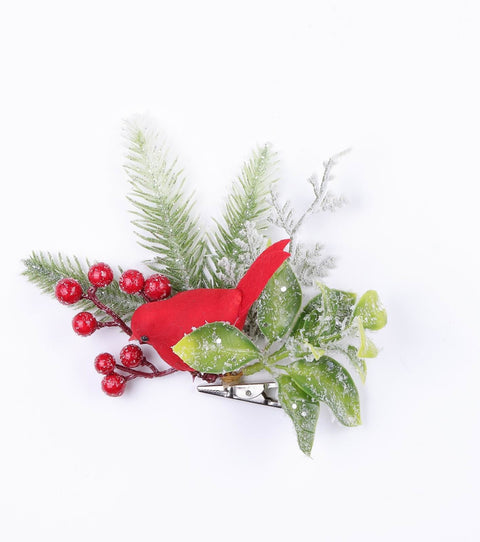 Ensemble de 2pcs 10"H Cardinal avec Clip Verdure et Baies Rouges