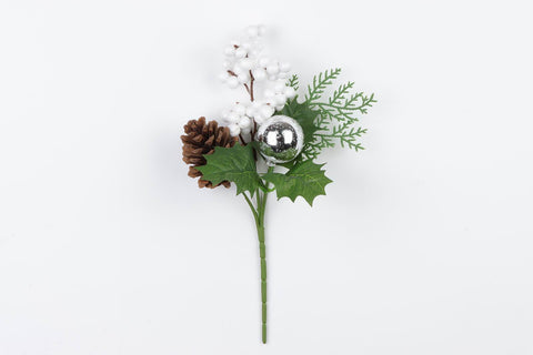 10"H White Berries With Pinecone Pick