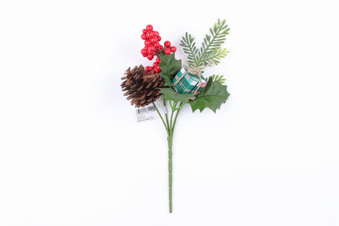 10"H Red Berries With Green Gift Box Pick