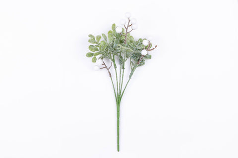 10"H White Berries With Greenery Pick