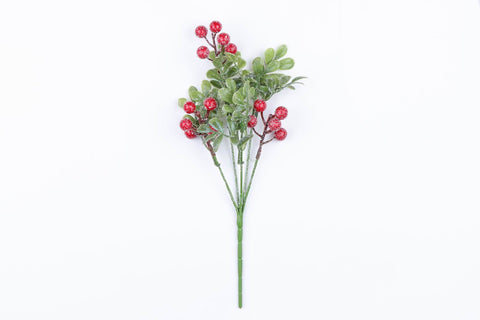 10"H Red Berries With Greenery Pick