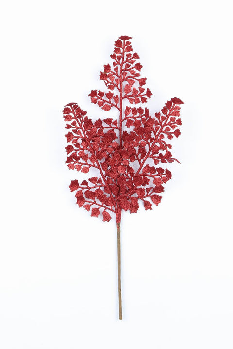 10"H Red Glitter Leaves Pick