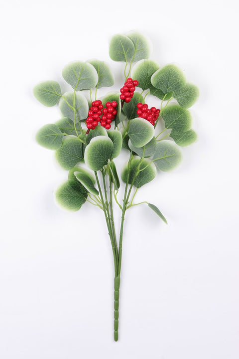 Natural 10"H Green Leaves with Red Berries Pick - Enhance Your Decor with Nature's Elegance - Model DV6-LXCM008C