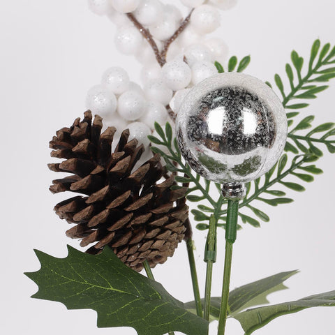 10IN PINECONE W/WHITE BERRIES PICK