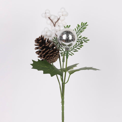 10IN PINECONE W/WHITE BERRIES PICK