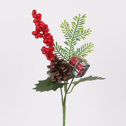 10IN GIFT PINECONE W/RED BERRIES PICK