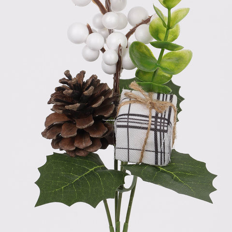 10IN PLAIDS GIFT PINECONE W/WHITE BERRIES PICK