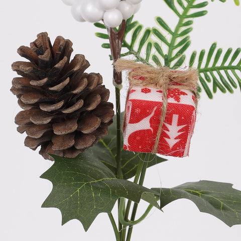 10IN RED WHITE GIFT PINECONE W/WHITE BERRIES PICK