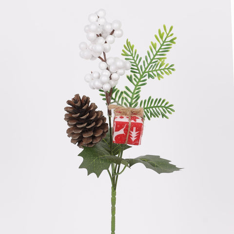 10IN RED WHITE GIFT PINECONE W/WHITE BERRIES PICK