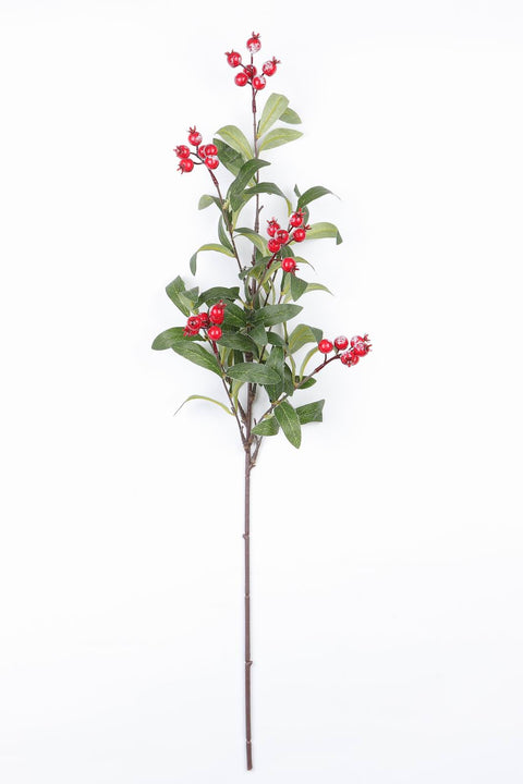 Natural 10"H Green Leaves with Red Berries Pick - Add Nature's Charm to Your Decor - Model DV6-MXCM009E